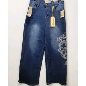 Women's Wide Leg Jeans Size 16 Large Dragon Graphic Y2K Baggy By Celebrity Ace